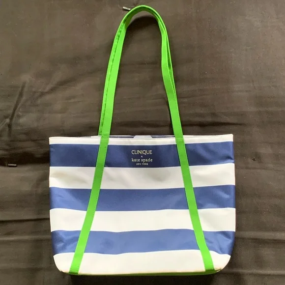 Clinique X Kate Spade Navy Blue and White Striped Tote Bag - Picture 2 of 12